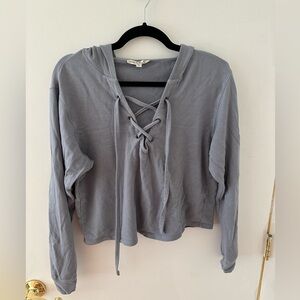 Blue/Gray Lace-Up Hoodie Top